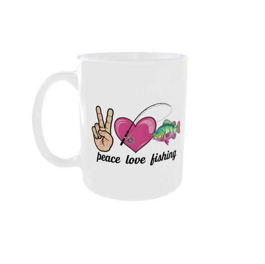 Peace love fishing mug